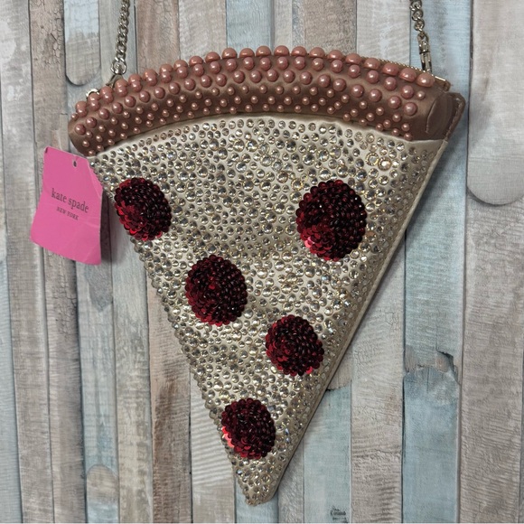 kate spade Handbags - New Kate Spade Slice Pizza Crossbody 3D Purse Bag Beaded Sequined Novelty Clutch
